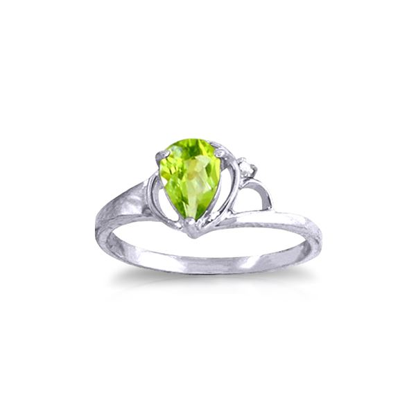 Genuine 0.66 ctw Peridot & Diamond Ring 14KT White Gold - REF-31P4H