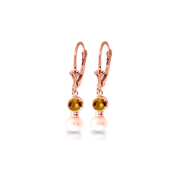 Genuine 5.2 ctw Citrine & Pearl Earrings 14KT Rose Gold - REF-35R9P