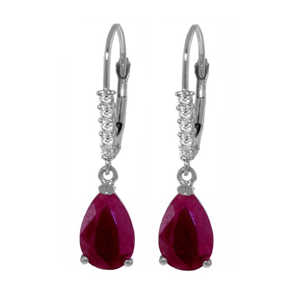 Genuine 3.15 ctw Ruby & Diamond Earrings 14KT White Gold - REF-52X3M