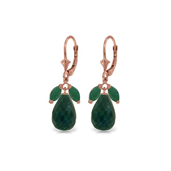 Genuine 18.6 ctw Emerald & Green Sapphire Corundum Earrings 14KT Rose Gold - REF-49R3P