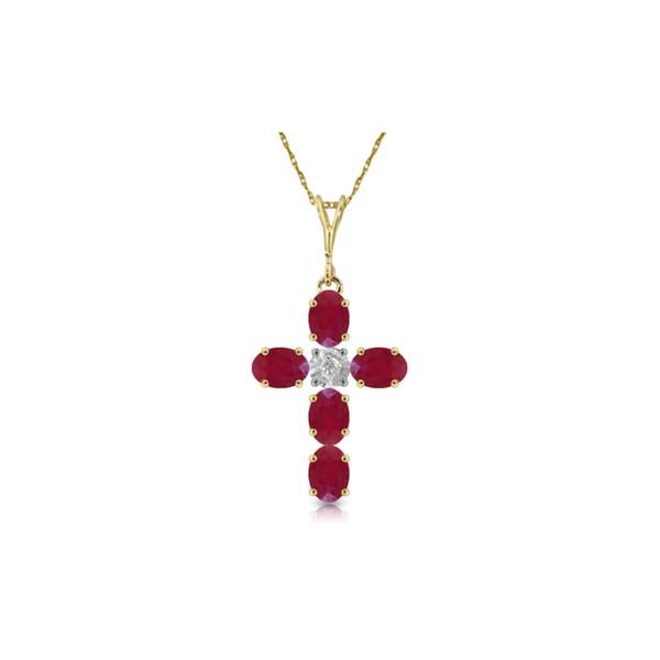 Genuine 1.75 ctw Ruby & Diamond Necklace 14KT Yellow Gold - REF-44W4Y