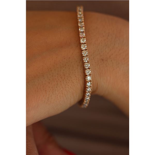 Natural 6.02 ctw Diamond Eternity Tennis Bracelet 18K Rose Gold - REF-498Y2W