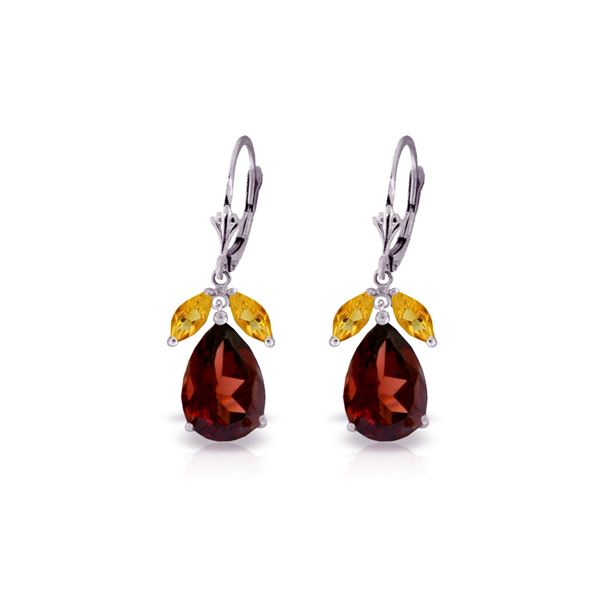 Genuine 13 ctw Garnet & Citrine Earrings 14KT White Gold - REF-71R3P