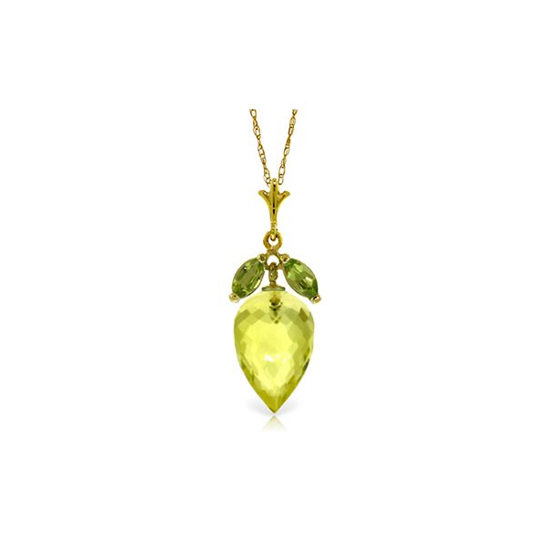 Genuine 9.5 ctw Quartz Lemon & Peridot Necklace 14KT Yellow Gold - REF-25K8V