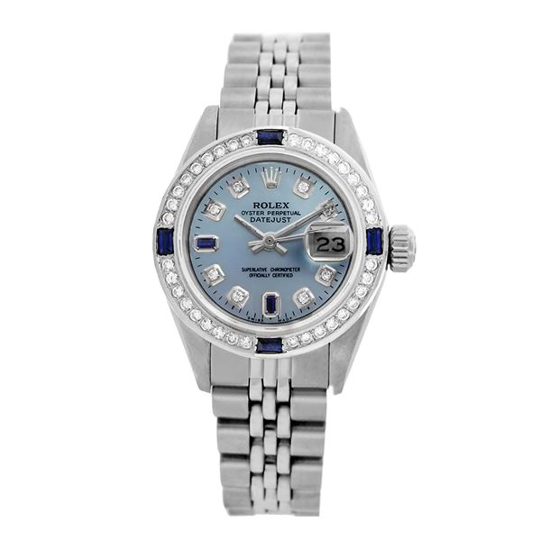 Rolex Pre-owned 26mm Womens Custom Blue Stainless Steel