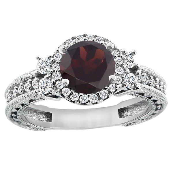 1.46 CTW Garnet & Diamond Ring 14K White Gold - REF-77M9A