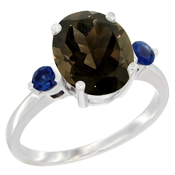 2.64 CTW Quartz & Blue Sapphire Ring 10K White Gold - REF-24R5H