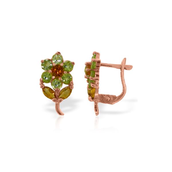 Genuine 2.12 ctw Citrine & Peridot Earrings 14KT Rose Gold - REF-36H8X