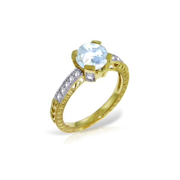 Genuine 1.80 ctw Aquamarine & Diamond Ring 14KT Yellow Gold - REF-102N4R
