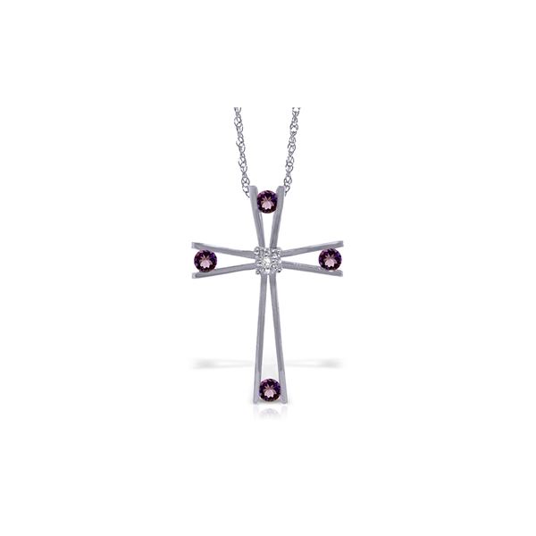 Genuine 0.43 ctw Amethyst & Diamond Necklace 14KT White Gold - REF-76H7X