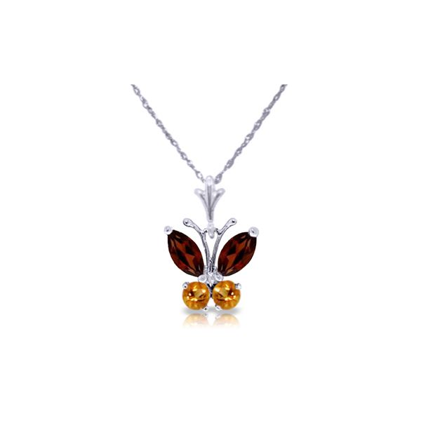 Genuine 0.60 ctw Garnet & Citrine Necklace 14KT White Gold - REF-23W5Y