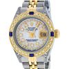 Image 1 : Rolex Ladies 2 Tone Mother Of Pearl String Diamond Lugs & Sapphire Datejust Wris