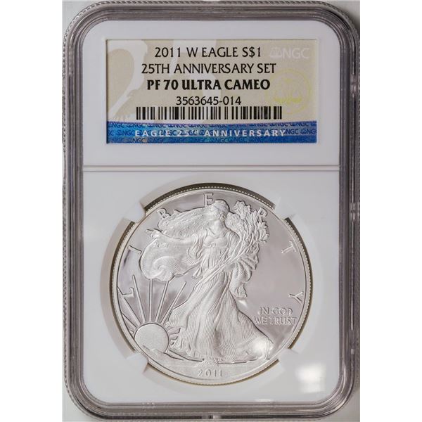 2011-W American Silver Eagle .999 Fine Silver Dollar Coin NGC PF70 Ultra Cameo