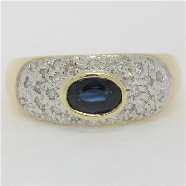 14k Yellow Gold 0.85 ctw Oval Sapphire and Round Diamond Band Ring