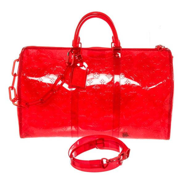 Louis Vuitton x Virgil Abloh Red Monogram PVC Keepall Bandouliere 50 cm Duffle B