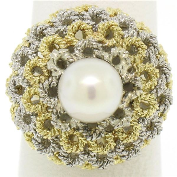 Handmade 18k Yellow and White Gold Akoya Pearl Cocktail Ring