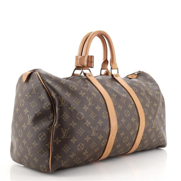 Louis Vuitton Brown Monogram Canvas Leather Keepall Duffle Bag