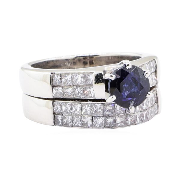 2.49 ctw Sapphire And Diamond Ring And Attached Band - 18KT White Gold