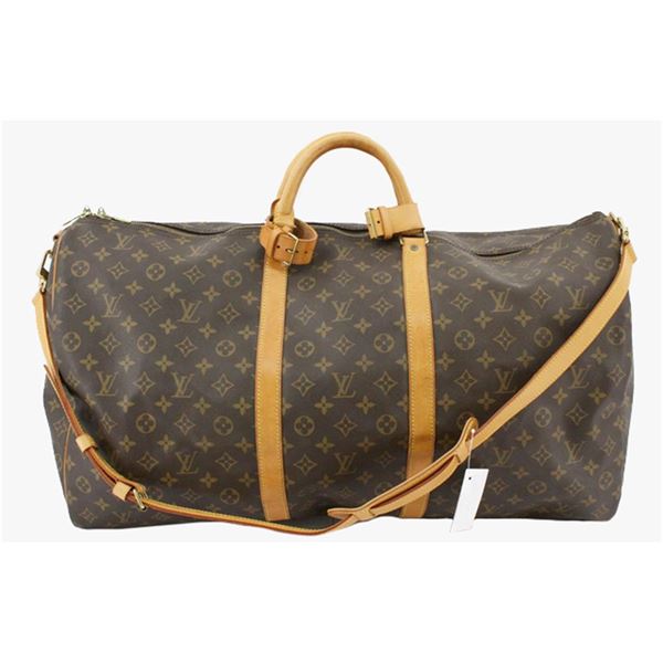 Louis Vuitton Brown Monogram Canvas Leather Keepall 60 cm Bandouliere Duffle Bag