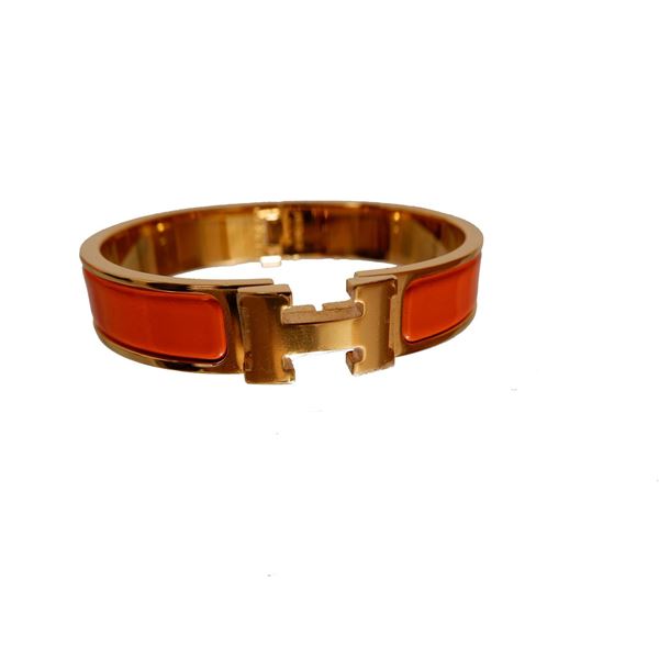 Hermes Orange Metal Clic Clac Bangle Bracelet