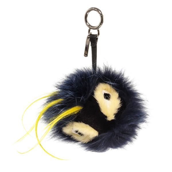 Fendi Blue Fur Leather Monster Bug Bag Charm