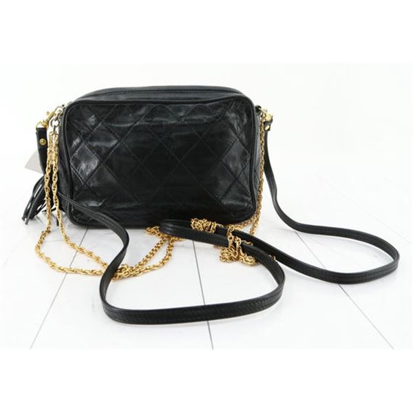 Chanel Black Quilted Leather Fringe Chain Shoulder Bag