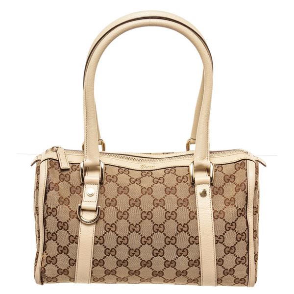Gucci Beige GG Canvas Leather Abbey Boston Bag