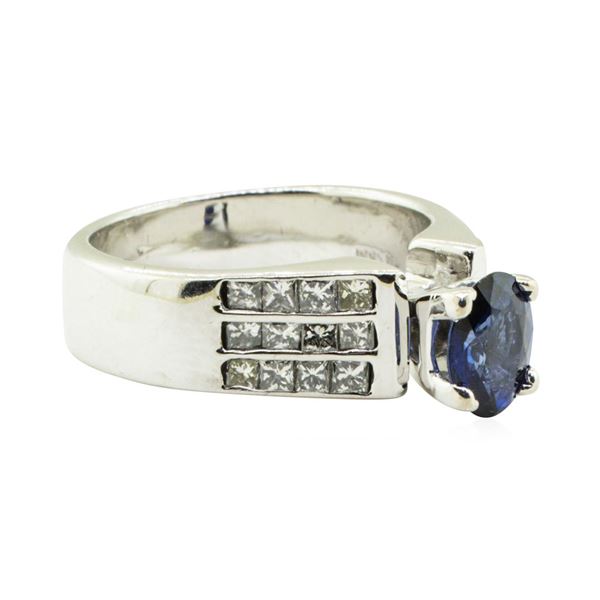 2.17 ctw Oval Brilliant Blue Sapphire And Diamond Ring - 14KT White Gold