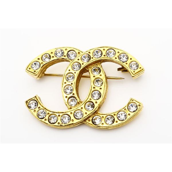 Chanel Gold-tone Coco Mark Rhinestone CC Brooch