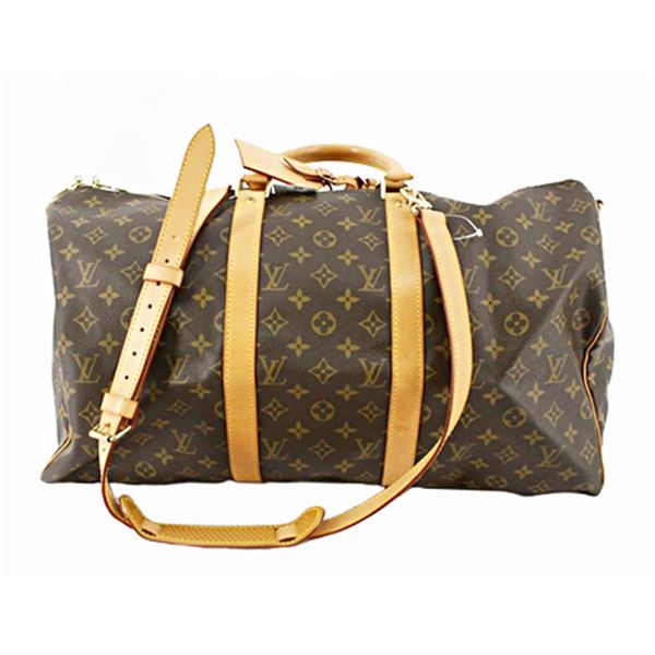 Louis Vuitton Brown Monogram Canvas Leather Keepall 50 cm Bandouliere Duffle Bag