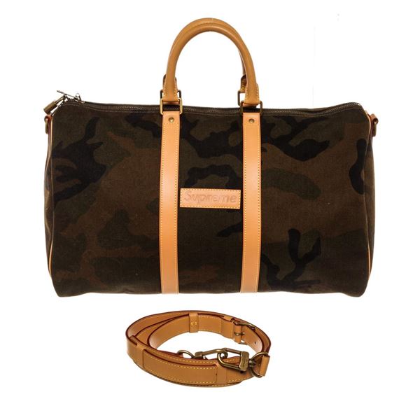 Louis Vuitton x Supreme Green Camo Canvas Keepall Bandouliere 45 cm Duffle Bag