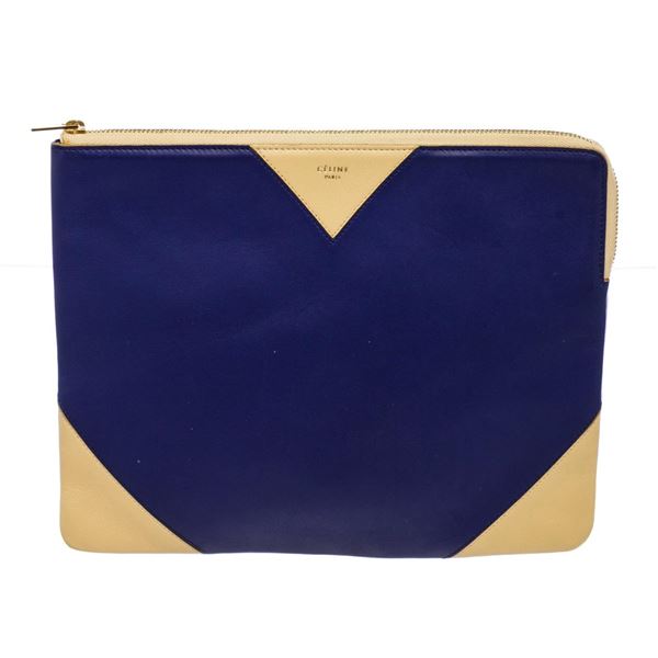 Celine Blue Leather Pouch Clutch