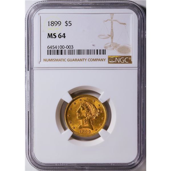 1899 $5 Liberty Head Half Eagle Gold Coin NGC MS64