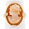 Image 1 : Vintage ESEMCO Grooved 14k Yellow Gold Frame Shank Large Carved Shell Cameo Ring