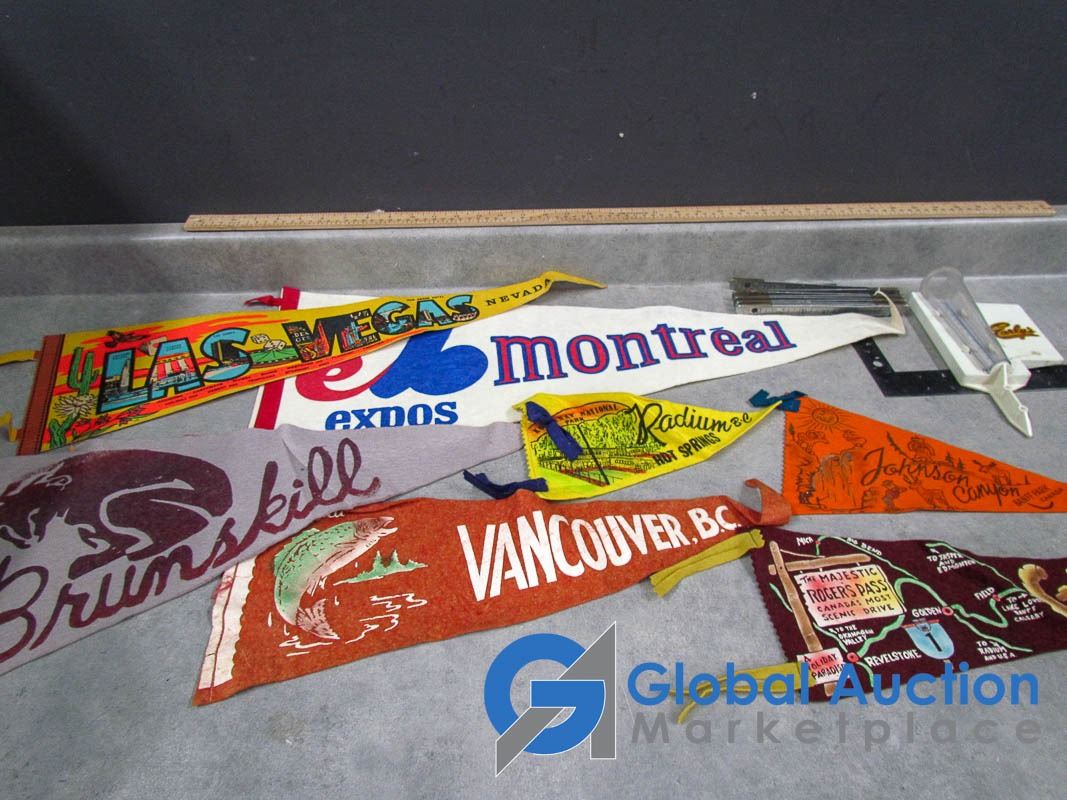 Assorted Baners, Metal Foldable Ruler and Early's Rain Gauge