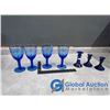 Image 1 : (4) Cobalt Blue Glass Goblets and Blue Cobalt Glass Candle Sticks