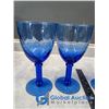 Image 3 : (4) Cobalt Blue Glass Goblets and Blue Cobalt Glass Candle Sticks