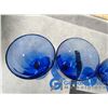 Image 4 : (4) Cobalt Blue Glass Goblets and Blue Cobalt Glass Candle Sticks