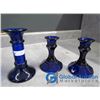 Image 7 : (4) Cobalt Blue Glass Goblets and Blue Cobalt Glass Candle Sticks