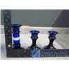 Image 8 : (4) Cobalt Blue Glass Goblets and Blue Cobalt Glass Candle Sticks