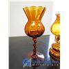 Image 2 : Amber Glass Oil Lamp and Twisted Stem Glass