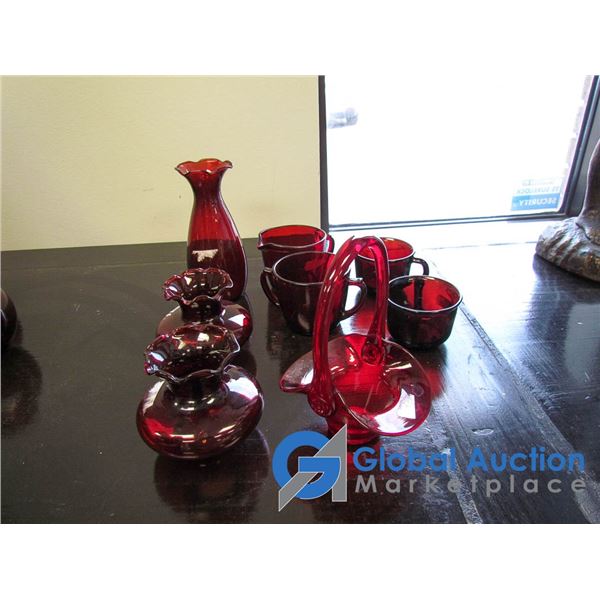 Assorted Ruby Red Glass Items