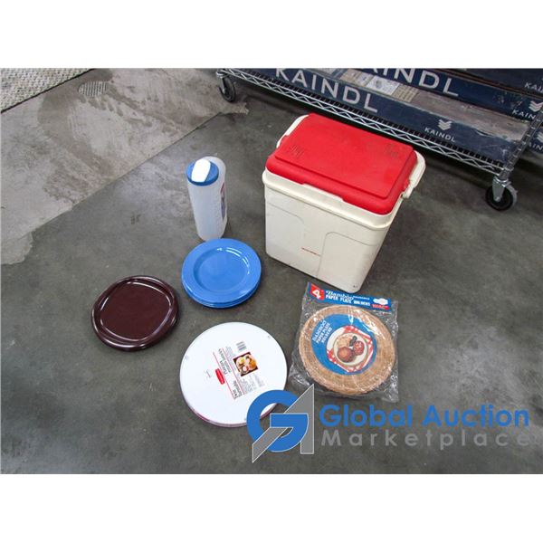 Cooler, Plastic Plates, Condiments Tray, etc