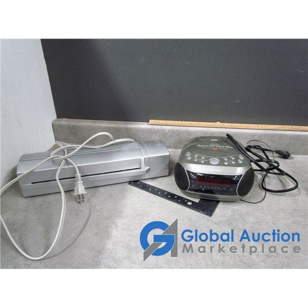 Laminator and Radio/CD Player Alarm Clock