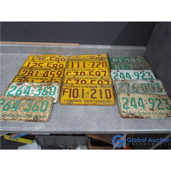 (16) Vintage 1965-67 Saskatchewan License Plates