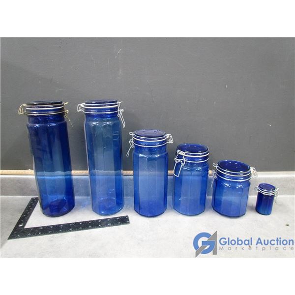 (6) Blue Glass Cannisters