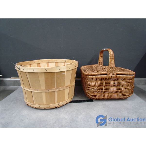 **Wicker Picnic Basket With Apple Tub