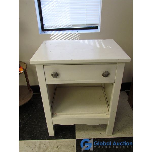 **White Side Table w/Drawer and Shelf