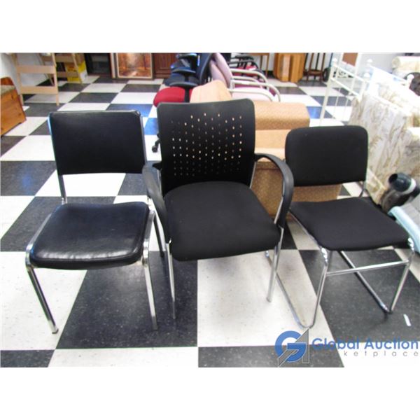 **(3) Black/Chrome Office Chairs