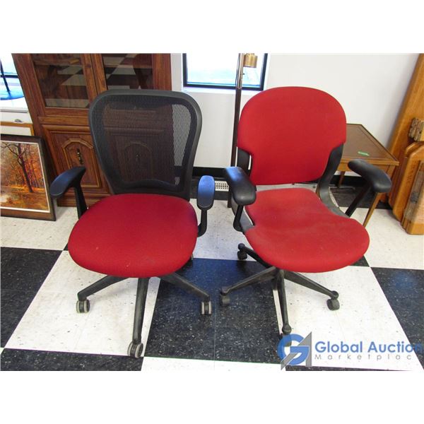 **(2) Red Office Chair on Wheels